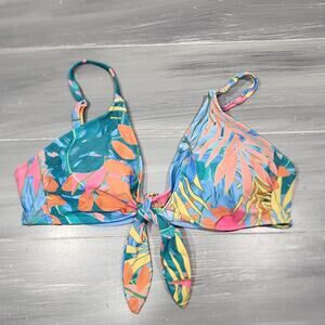 Kona Sol Bikini Swim Top Large Blue Floral